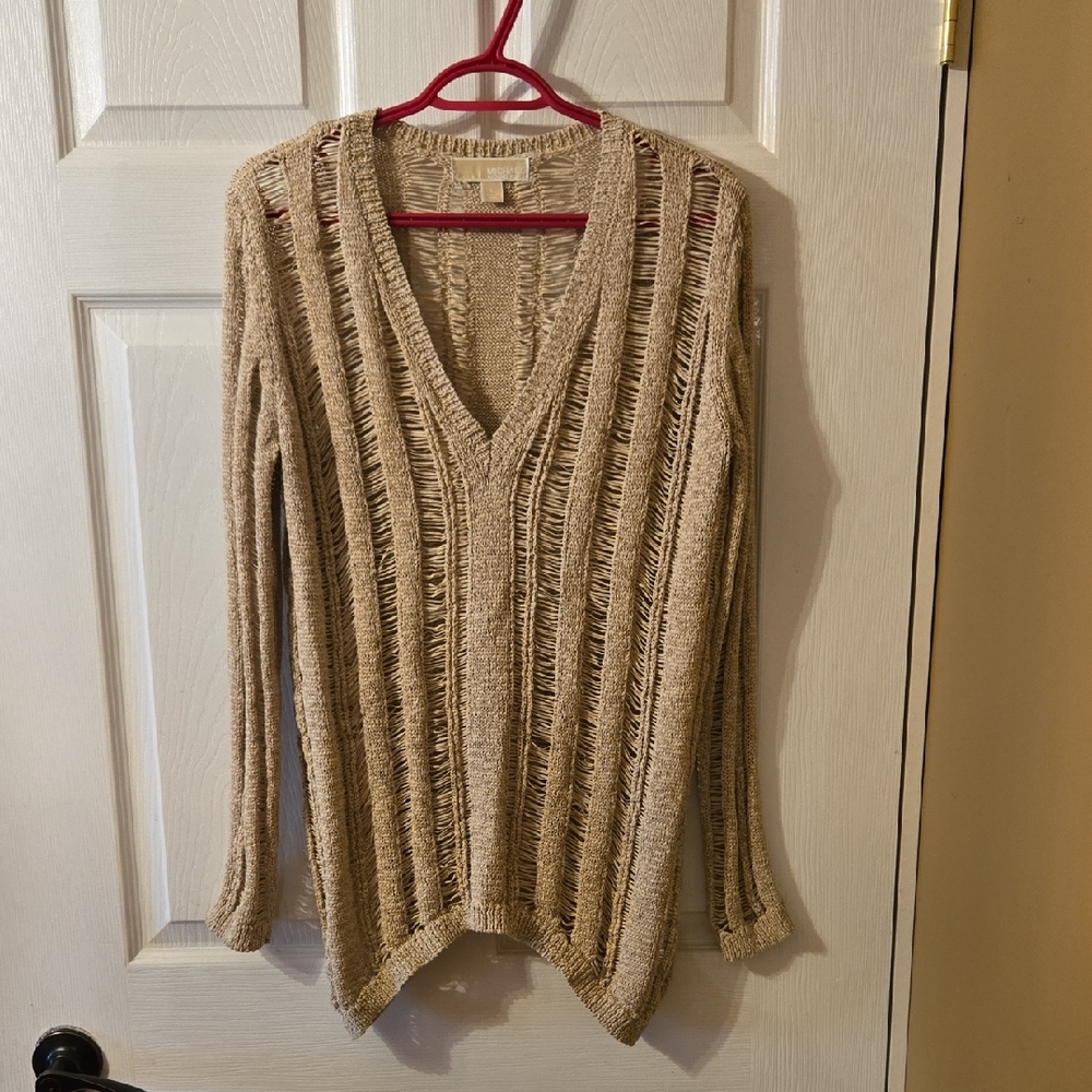Michael Kors Cream V-Neck Cable Knit Sweater
